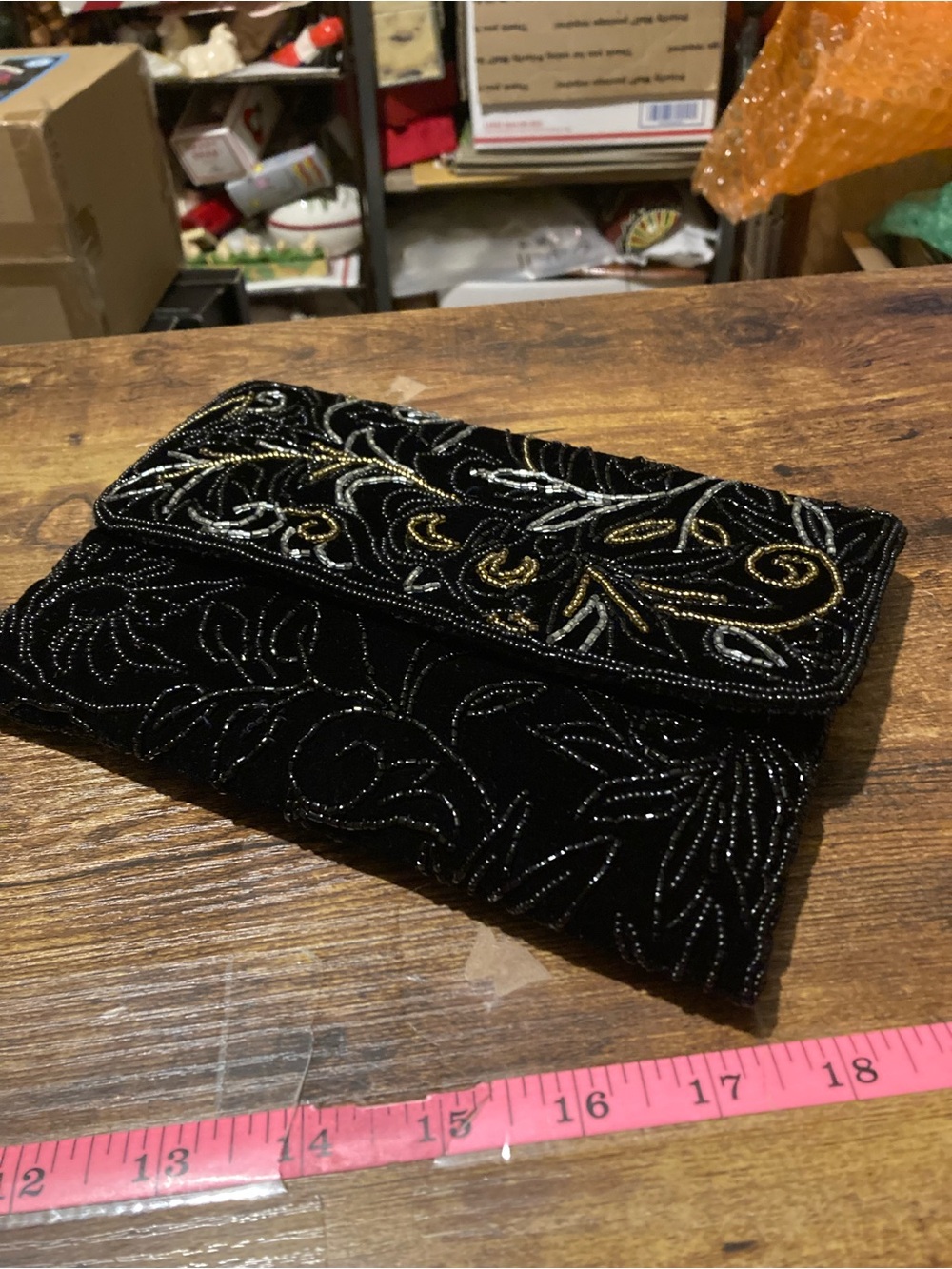 La Regale velvet and beaded black evening bag